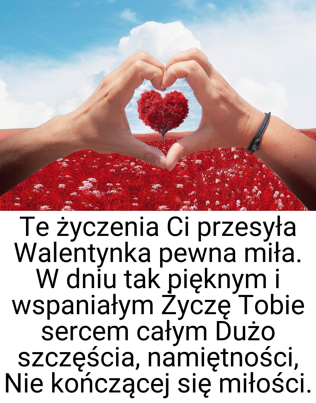 Te życzenia Ci przesyła Walentynka pewna miła. W dniu tak