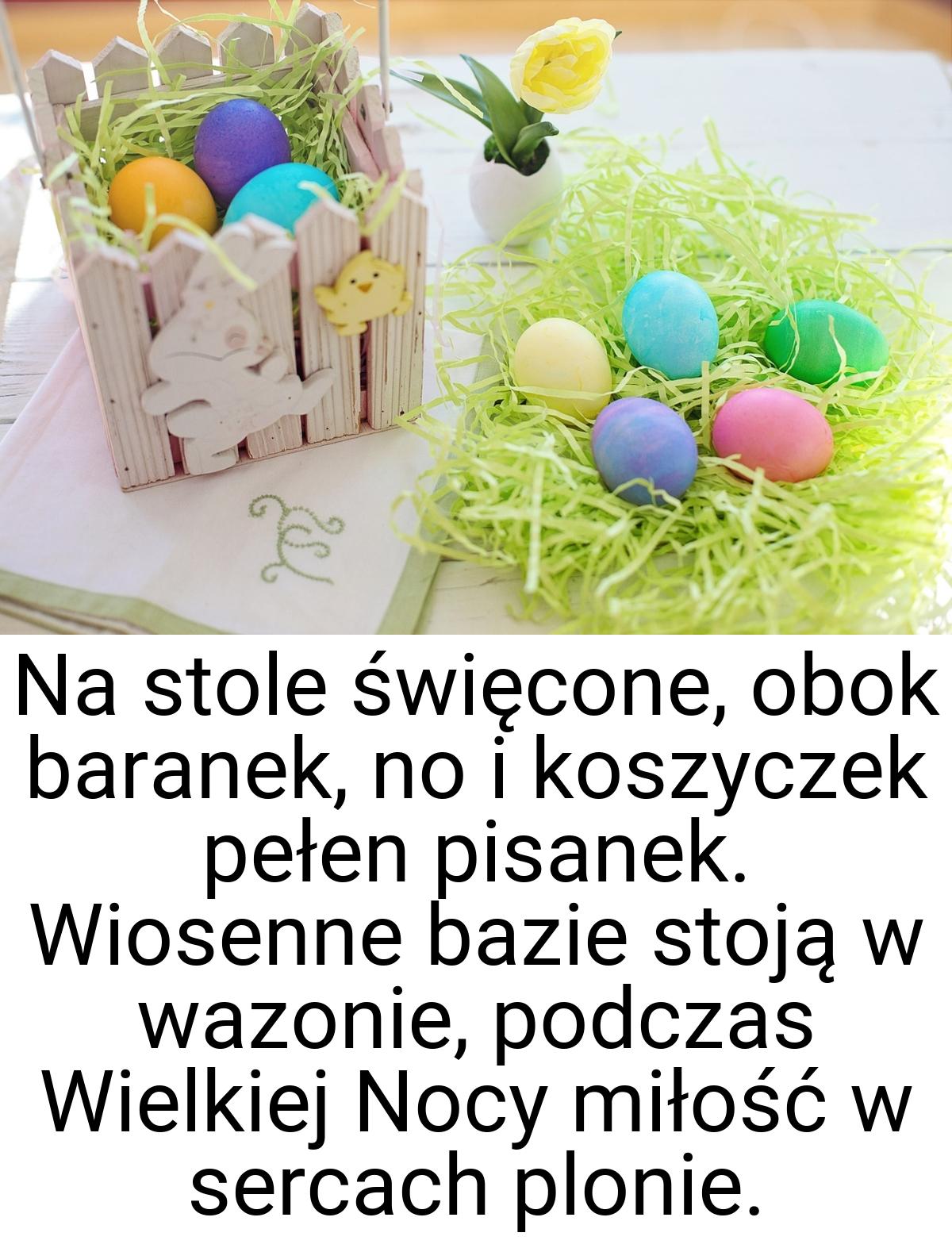 Na stole święcone, obok baranek, no i koszyczek pełen