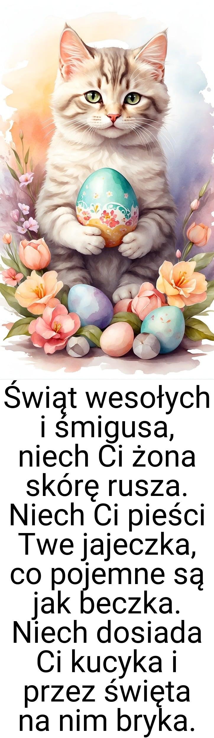 Świąt wesołych i śmigusa, niech Ci żona skórę rusza. Niech